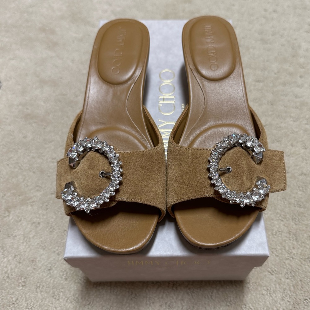 Jimmy Choo ANISE 45 Camel Crystal Sandal Size36.5